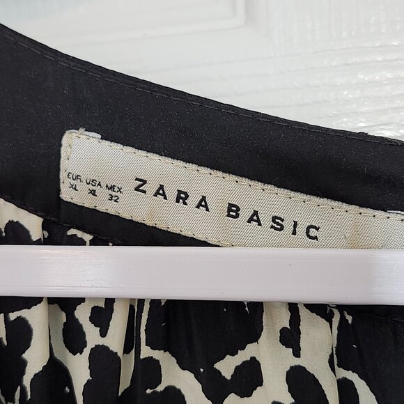 Zara Women's Short Sleeve Flowy Silk Summer Short Dress ~ Black and White ~ Sz L - Picture 4 of 7